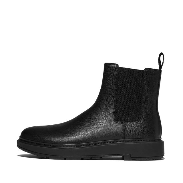 FitFlop SKANDI Tumbled-Leather Chelsea Boots Leather/Poly, Outlet, Black, Size: US 10