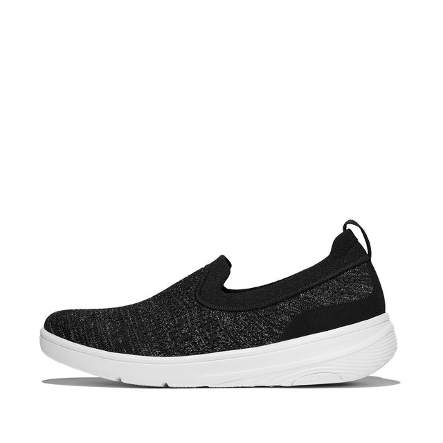 FitFlop SUPER-Q Knit Slip-Ons Polyester, Outlet, Silver, Size: US 9