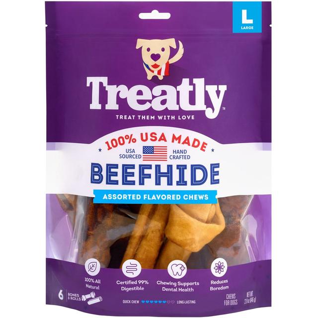 Treatly USA Beefhide Large Assorted Chicken & Beef Flavor Dog Chews, 6 count