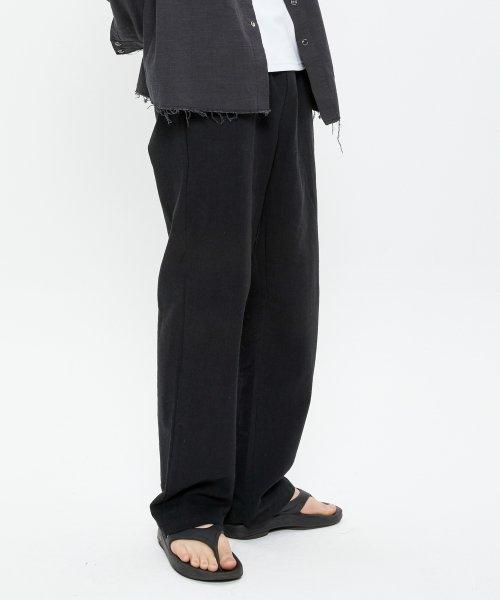 Cotton Linen Like Long Wide Banding Pants [Black] [BLACK]