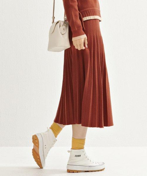 Women's Knit Pleated Skirt - AFRG6254D0Q [ORANGE]