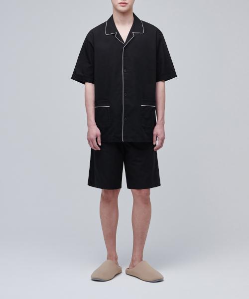 Cotton Tencel Half Pajama Set [Black/White] [BLACK]