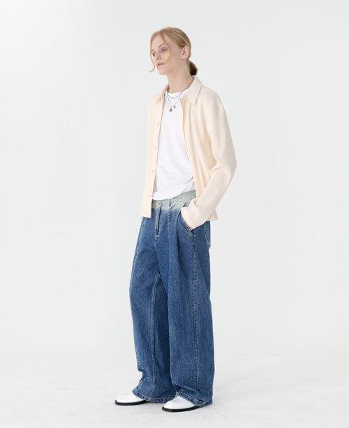 (Set-up) Gradation Washing Wide Denim - BLUE [DENIM]
