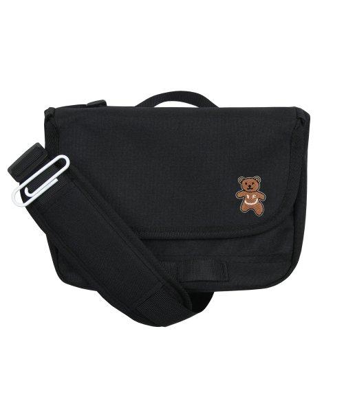 [UNISEX] BEAR SMILE EMBROIDERED CROSS MINI MESSENGER BAG_BLACK [BLACK]