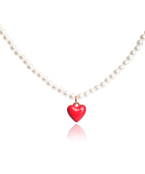 HL30_Red heart point pearl necklace [RED]