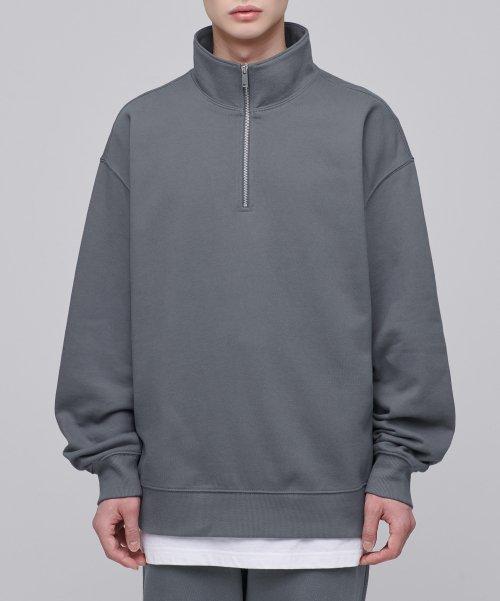 Oversized Half Zip-Up Sweatshirt [Gray] [LIGHTGREY]