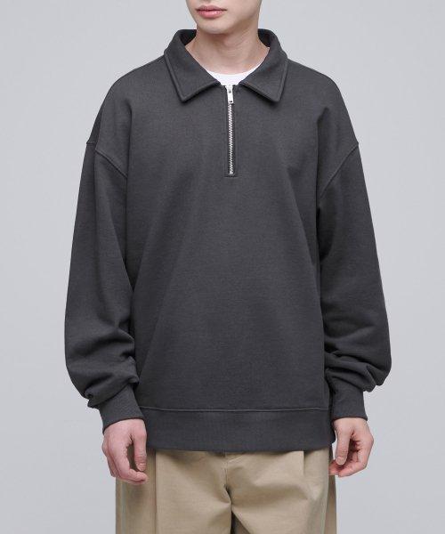 Oversized Half Zip Sweatshirt in Gunmetal - Musinsa Standard