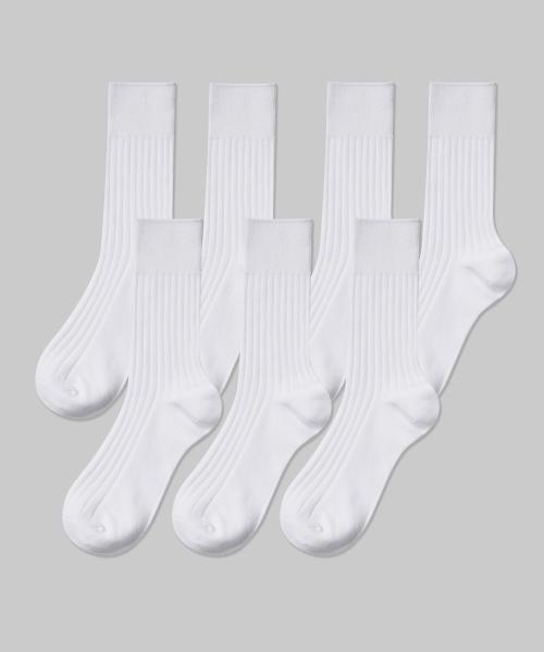 Wide Ribbed Crew Socks 7 Pack [White] [WHITE]