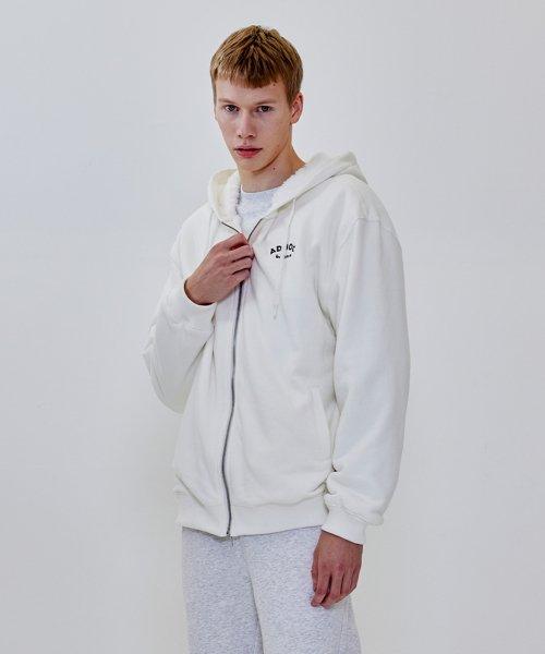 Unisex Basic Fleece Hooded Zip-Up (Off White)