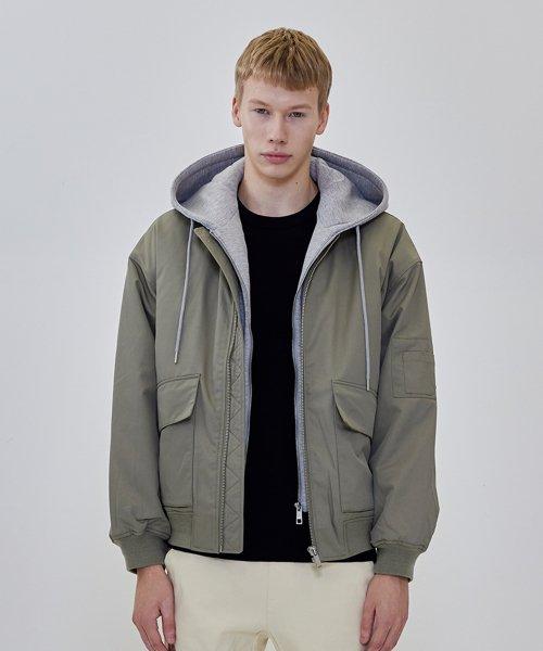 Men's MA-1 Hood Detachable Aviation Jumper (Light Khaki)