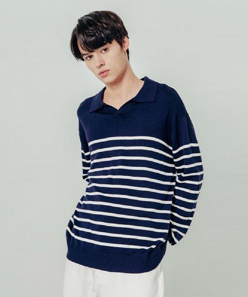 Men's Striped Collar Sweater (DK-NAVY)