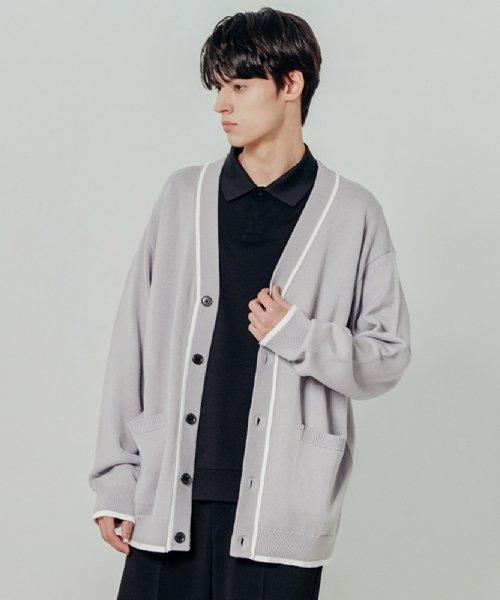 Men's Line Color Overfit Cardigan (LT-GREY)