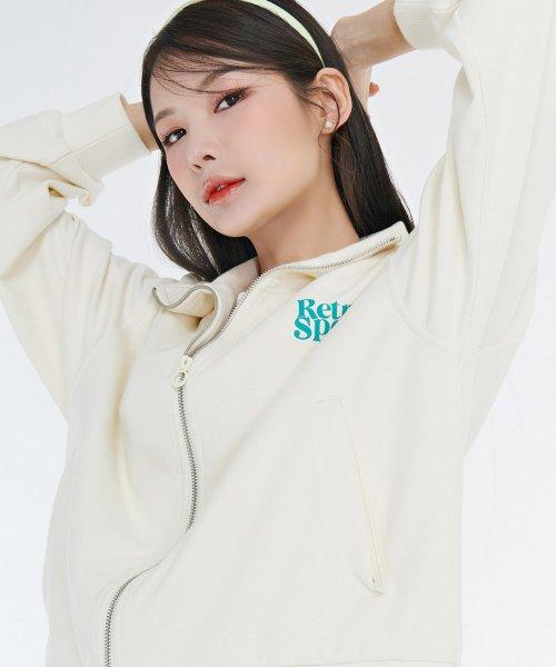 Women's lettering graphic collar zip-up-CARG4361B0A [IVORY]