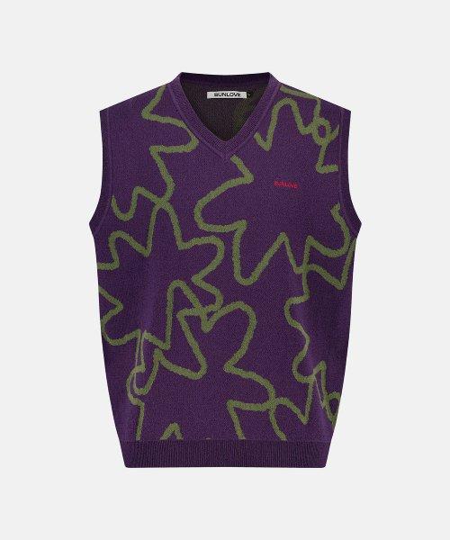 Crazy Knit Vest Purple [PURPLE]