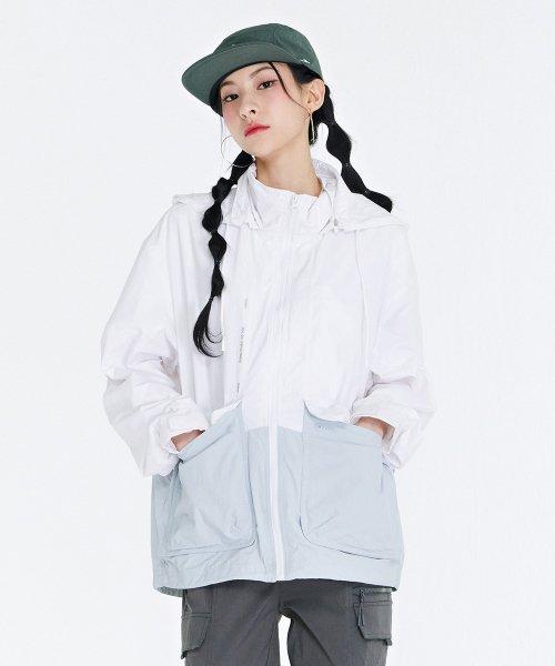 Common color block hood detachable jumper-CBRU4122C01 [WHITE]