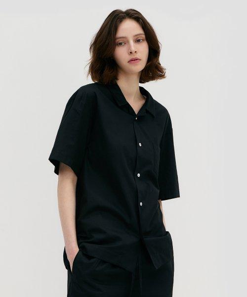Stay Pajamas Short Sleeve Shirts - All Black [BLACK]