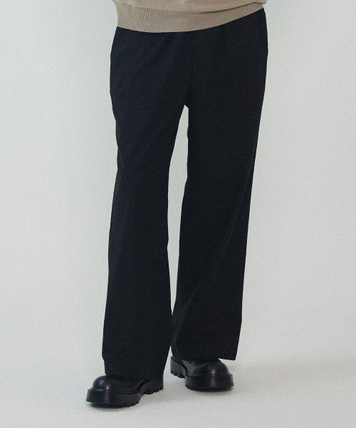 Linen Cotton Semi-Wide Pants (Black) [BLACK]