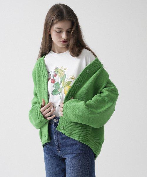 Cotton V-neck Overfit Knit Cardigan (Green) [GREEN]