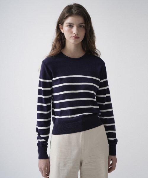 Cotton Round Stripe Knit (Navy) [NAVY]
