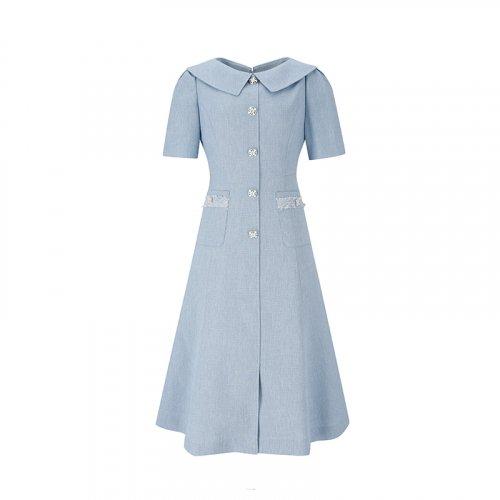 Double pocket short sleeve dress (SZ5OPM2) [BLUE,PINK]