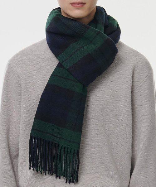 Big Size Black Watch Check Muffler [Navy/Green]