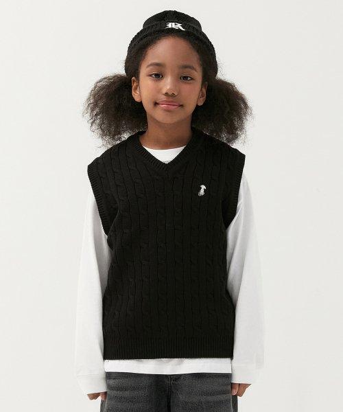 Cable Smolaku Knit Vest (Black) [BLACK]
