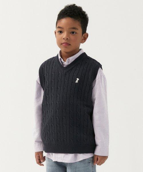 Cable Smolaku Knit Vest (Navy) [NAVY]