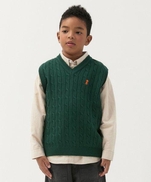 Cable Smallaku Knit Vest (Forest Green) [GREEN]