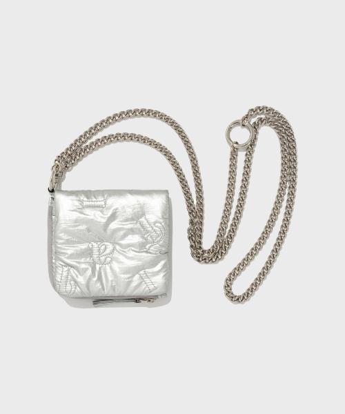 Lettering Quilted 3WAY Wallet Silver [SILVER]