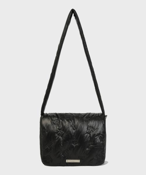Lettering Quilting Flap Cross Bag Black [BLACK]