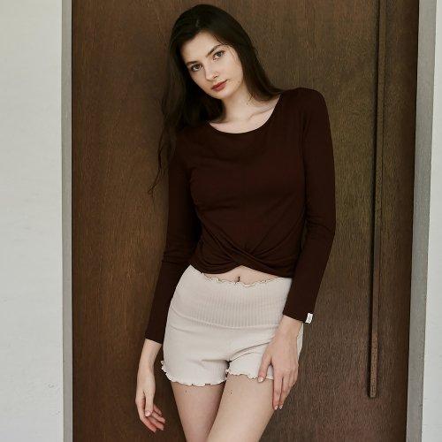 Women's Yoga Wear DEVI-T0095 - Brown Pilates Release Twist Long Sleeve [BROWN]