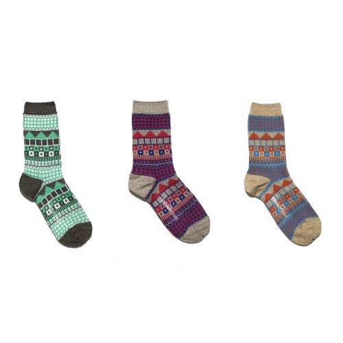WORK3 Multi-pattern jacquard socks basic pack - 3 colors [MINT]