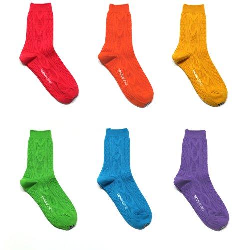 WORK8V Cable Knit Socks Vivid Pack - 6 Colors [RED]