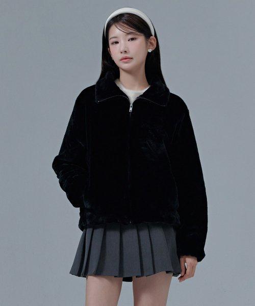 Women's High Neck Mink Collar Zip Up-CFRG4376D03 [BLACK]