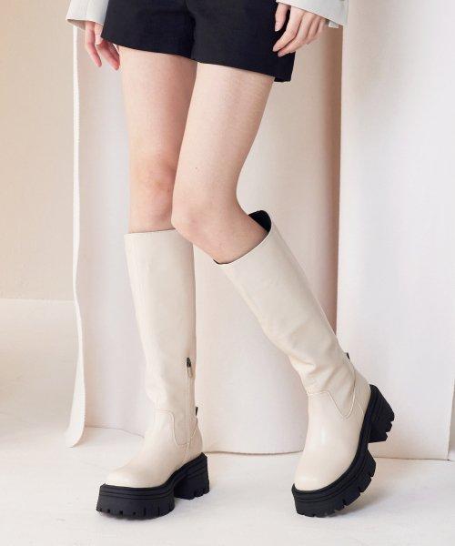 Fashion slim high top long boots (IVORY) [IVORY]