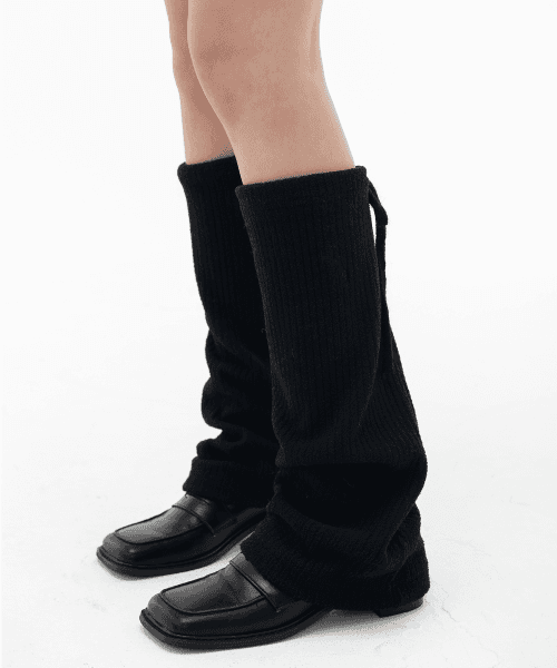Ribbon ribbed boucle leg warmers_black [BLACK]