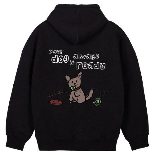 Doodle Puppy Overfit Wide Shoulder Hoodie_Black [BLACK]
