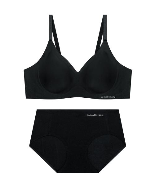 Comfort Hook-type Seamless No-Wire Bra Panty Set_Black [BLACK]