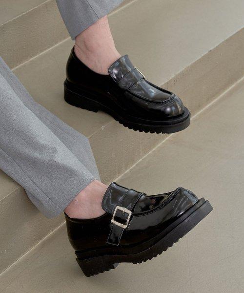 [Musinsa Exclusive](255~280) Ivy Belt Height Increase Loafer (2Colors)_LM7526 [BLACK]