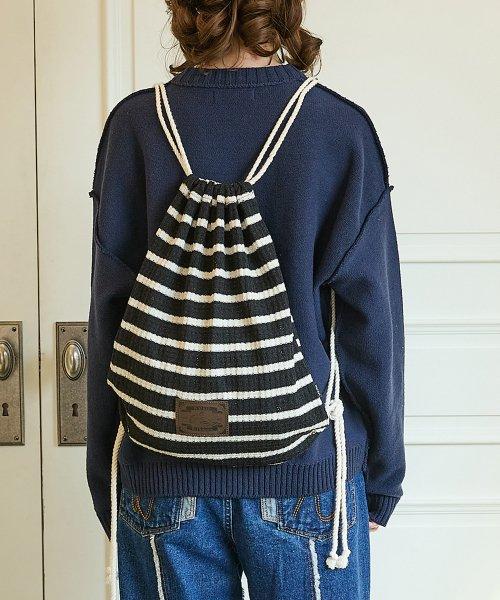 Striped knit string bag black [DENIM]