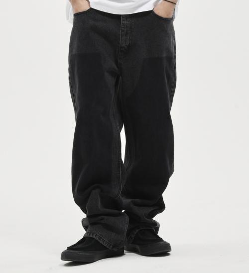 DOUBLE KNEE EFFECT DENIM PANTS BLACK [BLACK]