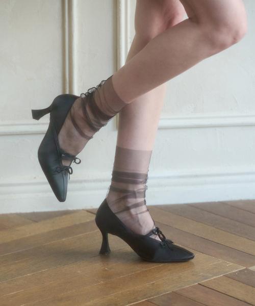 Classic double ribbon decoration pumps 412411001 (7cm/3colors) [PALEPINK]