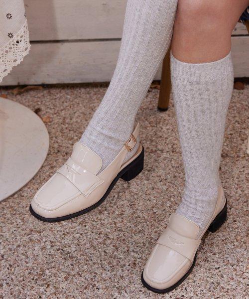 Bling enamel square toe slingback (LIGHTBEIGE) [OATMEAL]