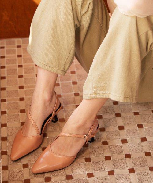 Heart buckle wave slingback heel (PINK) [PINK]