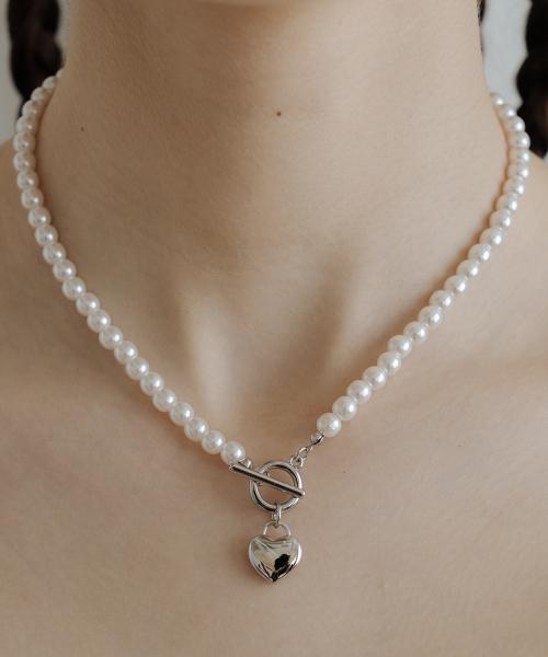 WIL205 Heart Toggle Pearl Necklace [WHITE]
