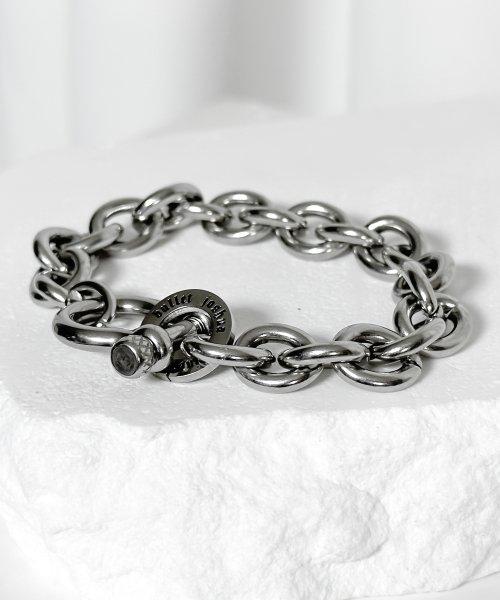 ss-ellipse cylinder chain clamp bracelet [SILVER]