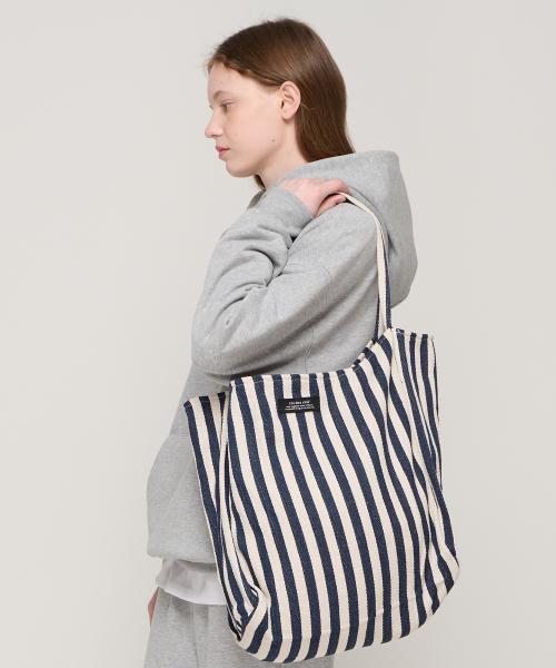 Stripe Canvas Shopper Bag (Navy) [NAVY]