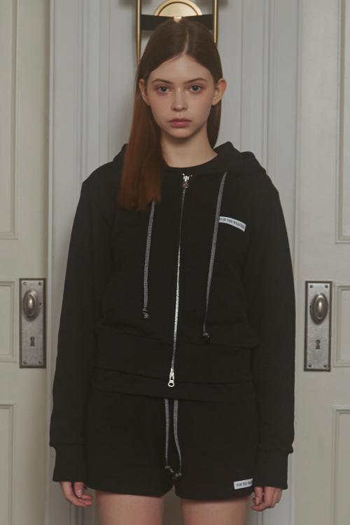 label stitch hooded zip-up (black) [BLACK]