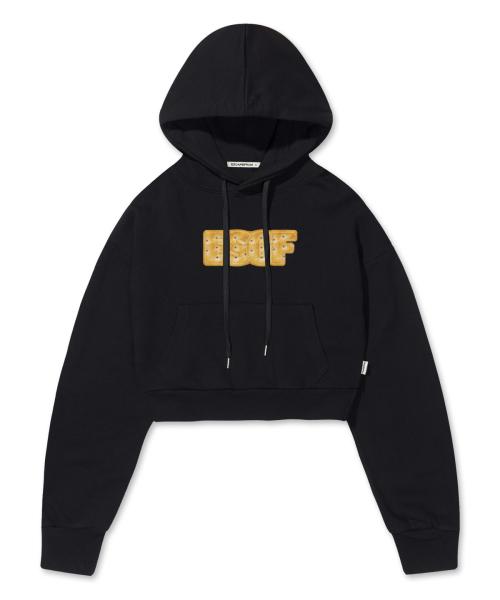 Snacks Biscuit Print Cropped Hoodie Black [BLACK]
