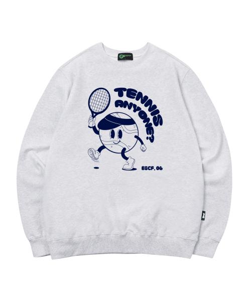 TENNIS ANYONE Print Man to Man White Melange [LIGHTGREY]
